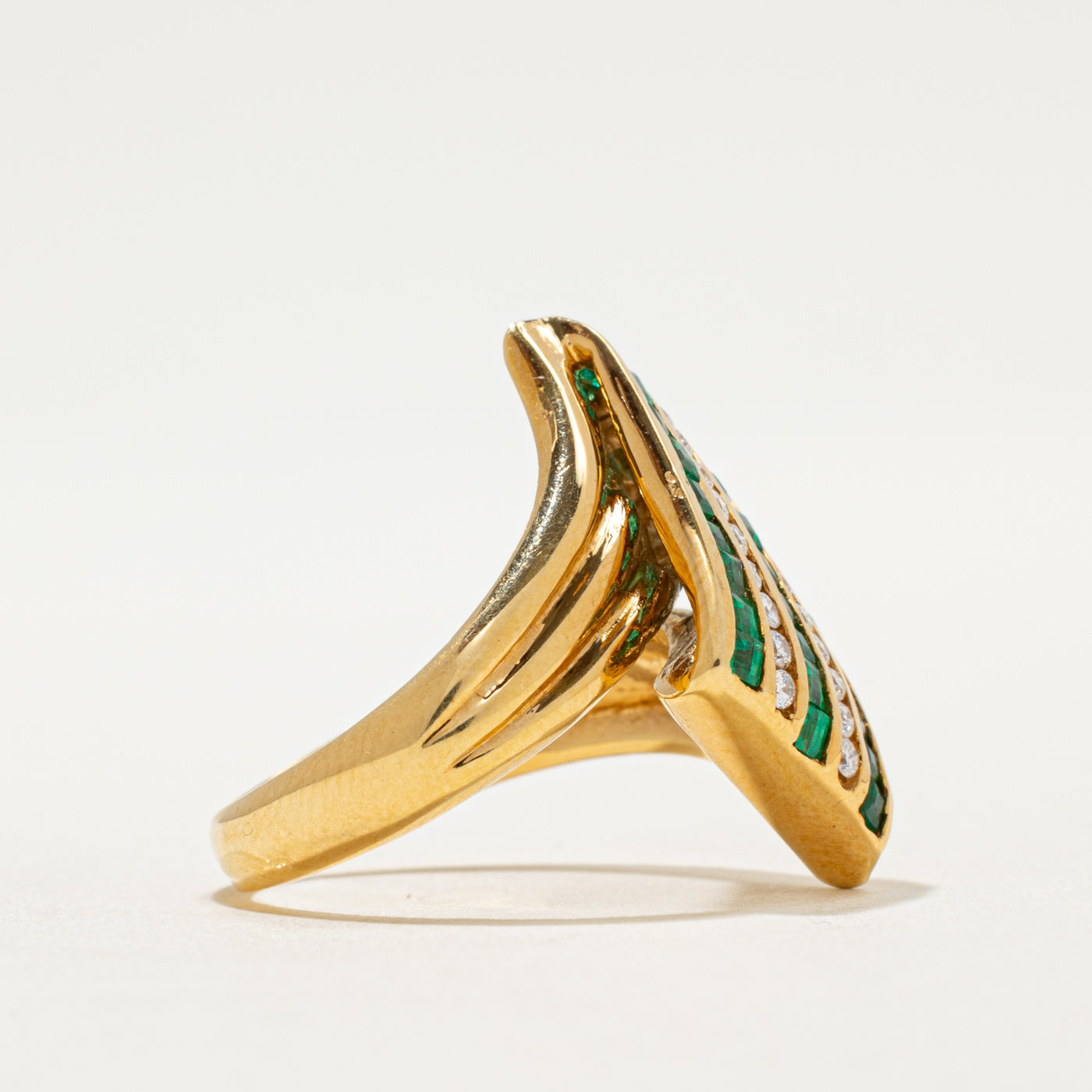 Emerald & Diamond Bypass Ring | 0.76ctw, 0.18ctw | SZ 6.75