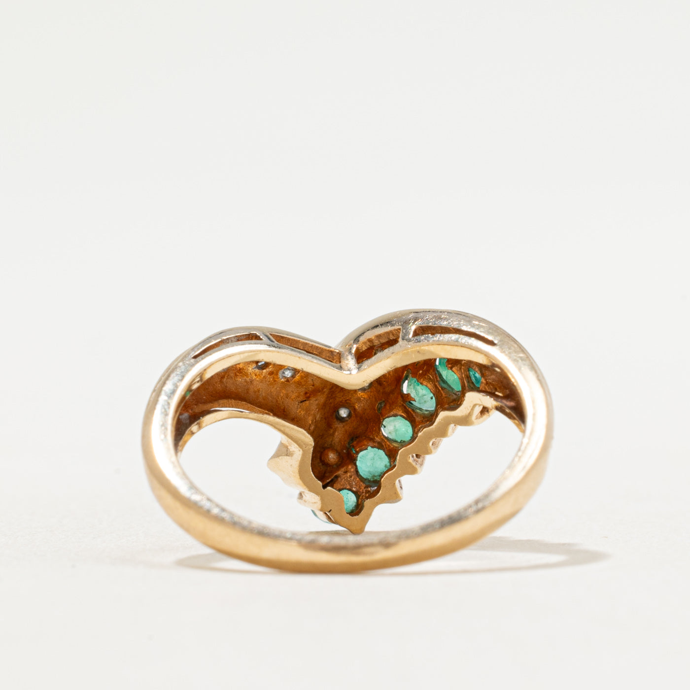 Emerald & Diamond Chevron Ring | 0.40ctw, 0.03ctw | SZ 6