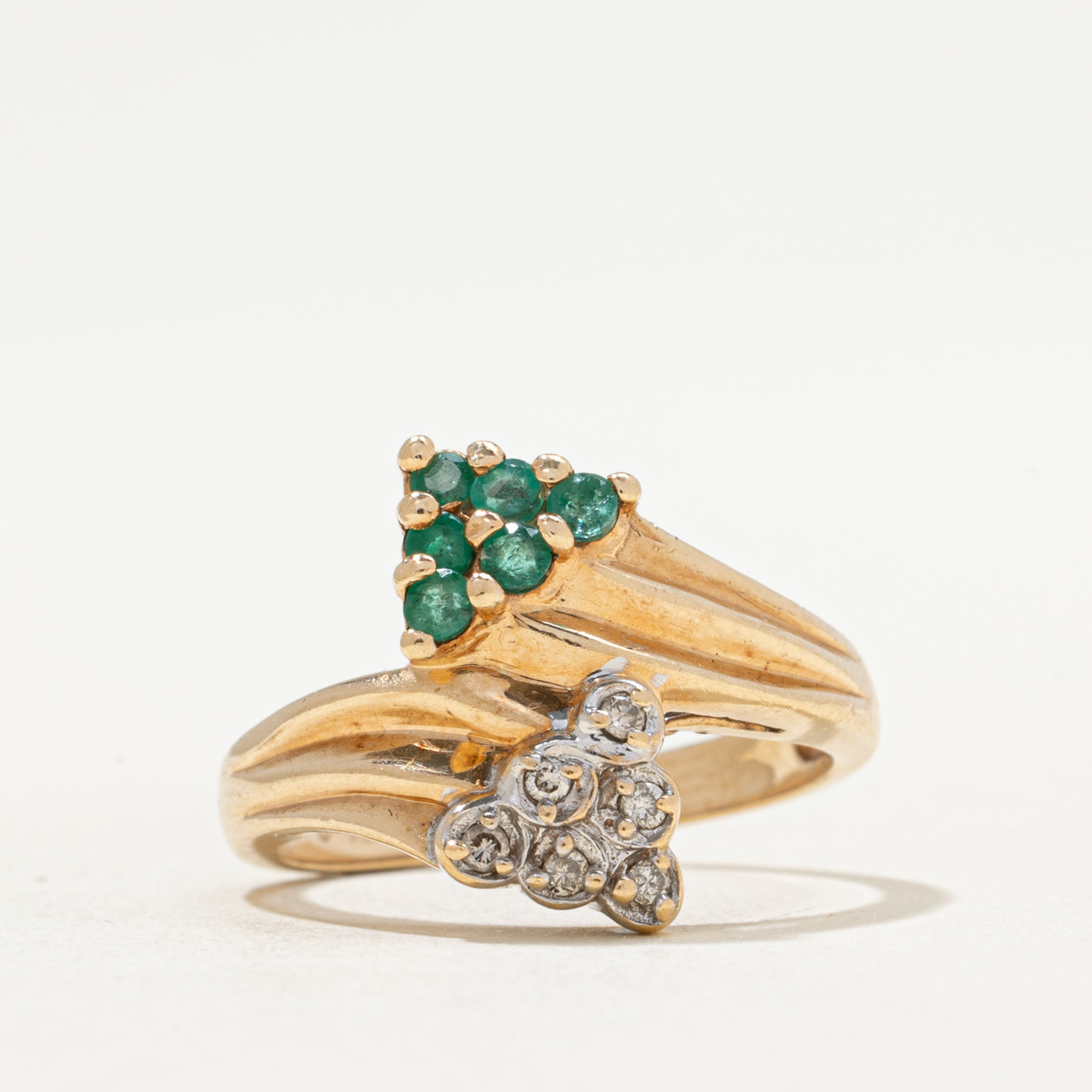 Emerald & Diamond Cluster Bypass Ring | 0.18ctw, 0.03ctw | SZ 6
