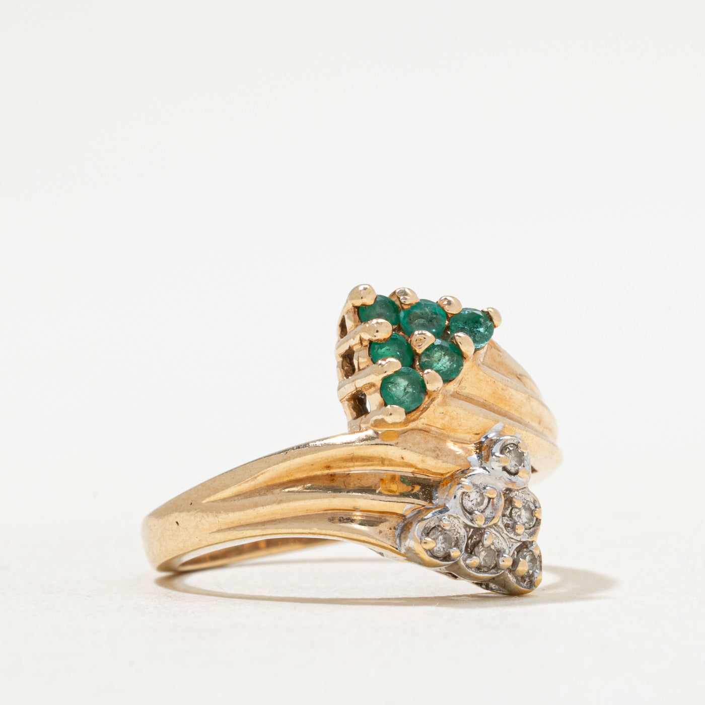 Emerald & Diamond Cluster Bypass Ring | 0.18ctw, 0.03ctw | SZ 6