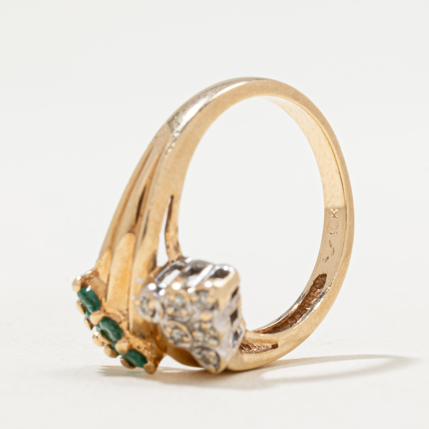 Emerald & Diamond Cluster Bypass Ring | 0.18ctw, 0.03ctw | SZ 6