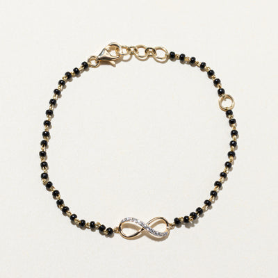 14K Black Glass Bead & Diamond Infinity Bracelet | 1.80ctw, 0.06ctw | 6