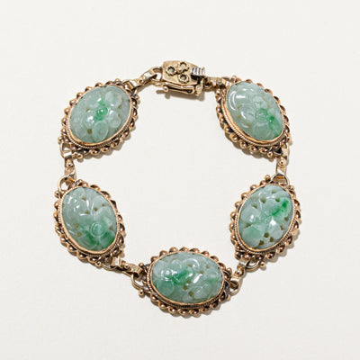 14K Floral Carved Jadeite Bracelet | 40.00ctw | 7