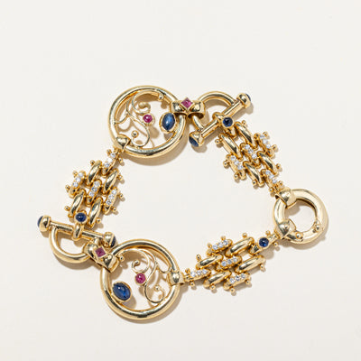 Sapphire, Ruby & Diamond Toggle Panther Link Bracelet | 4.30ctw, 0.75ctw | 7