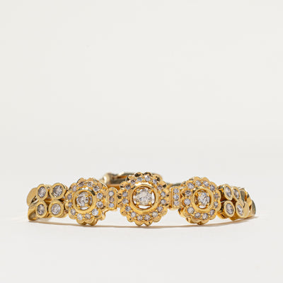 18K Floral Design Diamond Cuban Link Bracelet | 1.99ctw | 7.5