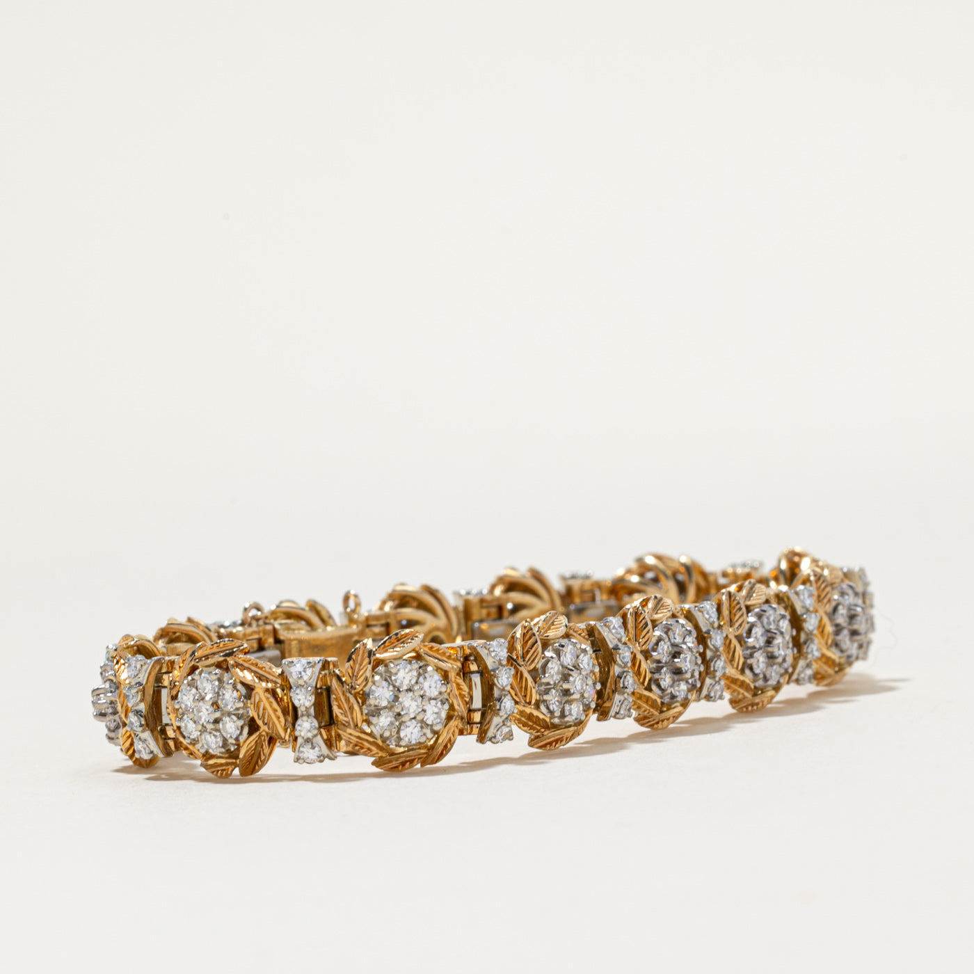 18k Multi Diamond Cluster Textured Tennis Bracelet | 3.14ctw | 6"