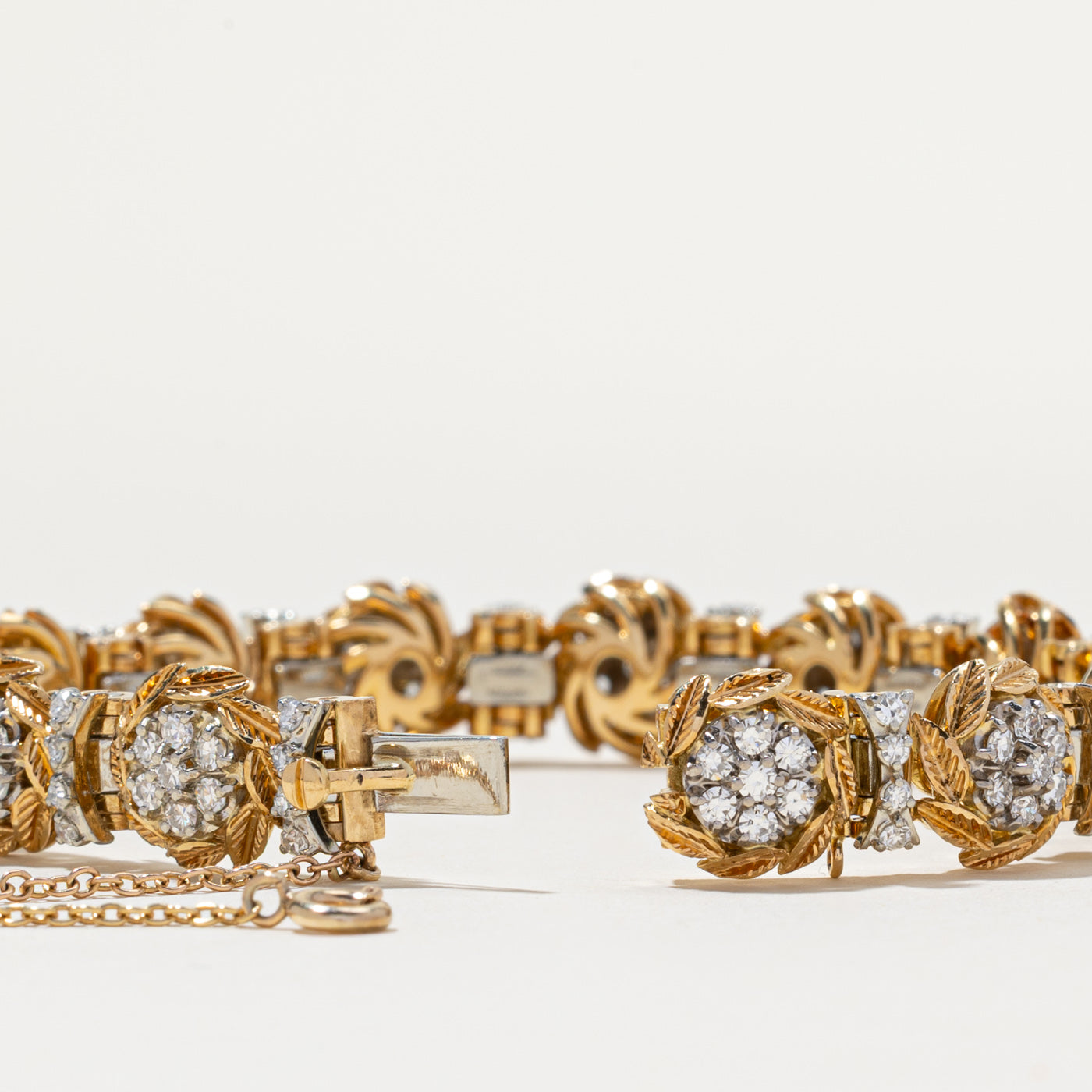 18k Multi Diamond Cluster Textured Tennis Bracelet | 3.14ctw | 6"