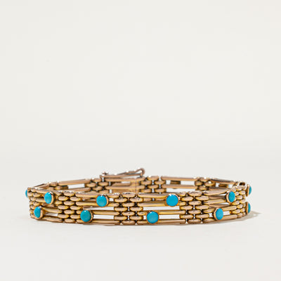 Vintage 14K Gold Turquoise Panther-Link Bracelet | 2.0ctw | 6.5