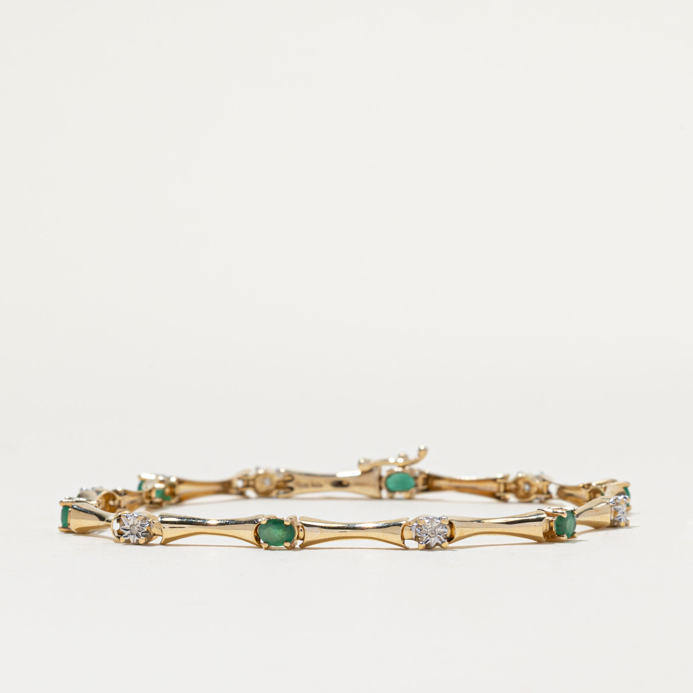 10K Emerald & Diamond Gemstone Bracelet | 0.75ctw, 0.02ctw | 7.5"
