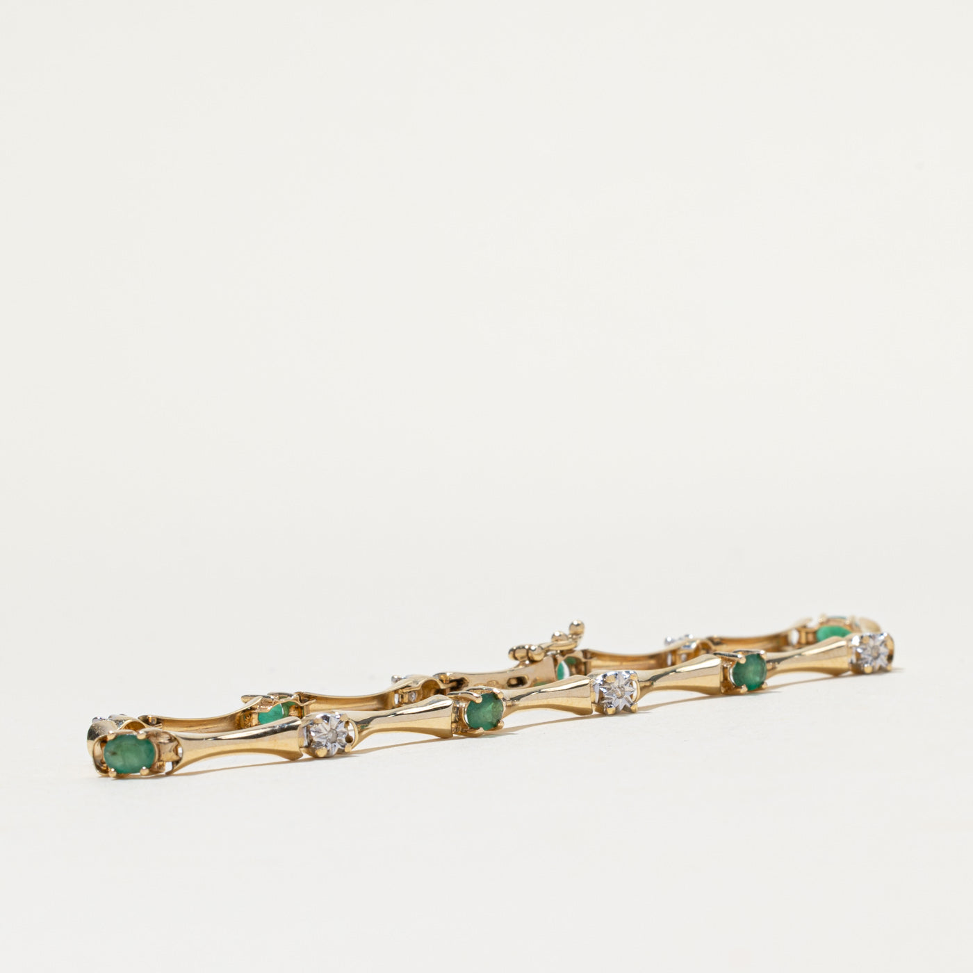 10K Emerald & Diamond Gemstone Bracelet | 0.75ctw, 0.02ctw | 7.5"