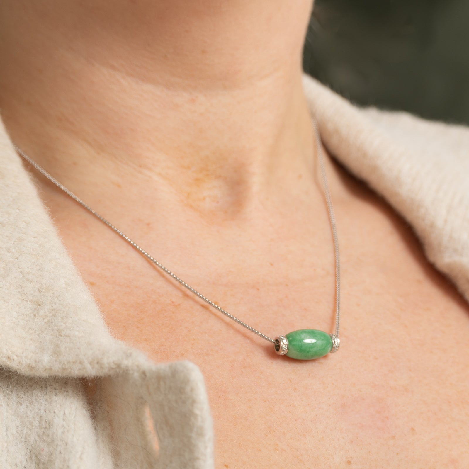 18K Diamond & Jadeite Necklace | 0.20ctw | 10.00ct | 17"