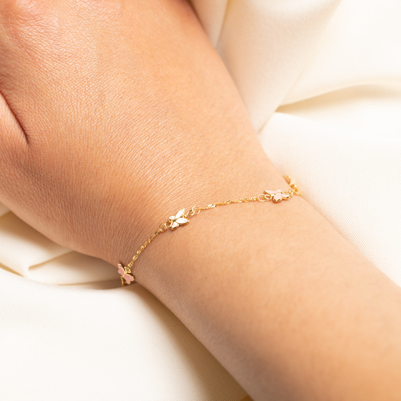14K Yellow Gold Butterfly Enamel Bracelet | 6"