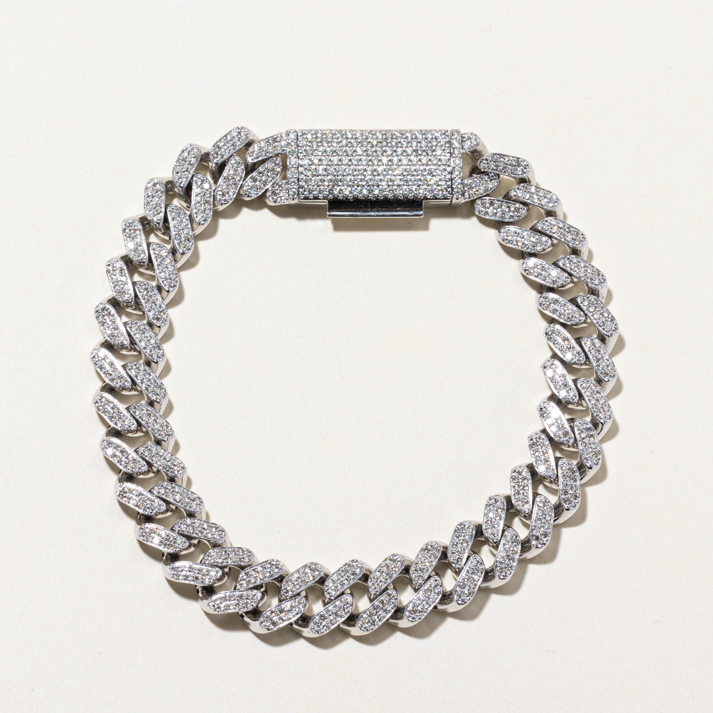 Bracelet cubain serti de diamants 10 carats | 3,80 ct | 21,6 cm