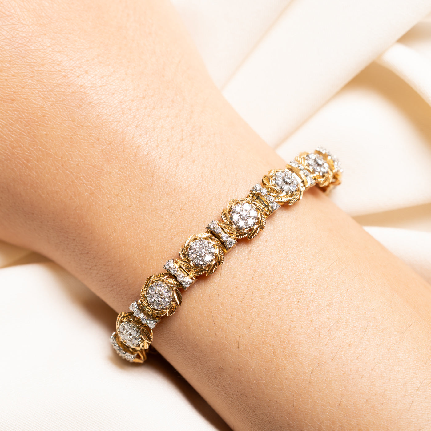 18k Multi Diamond Cluster Textured Tennis Bracelet | 3.14ctw | 6"