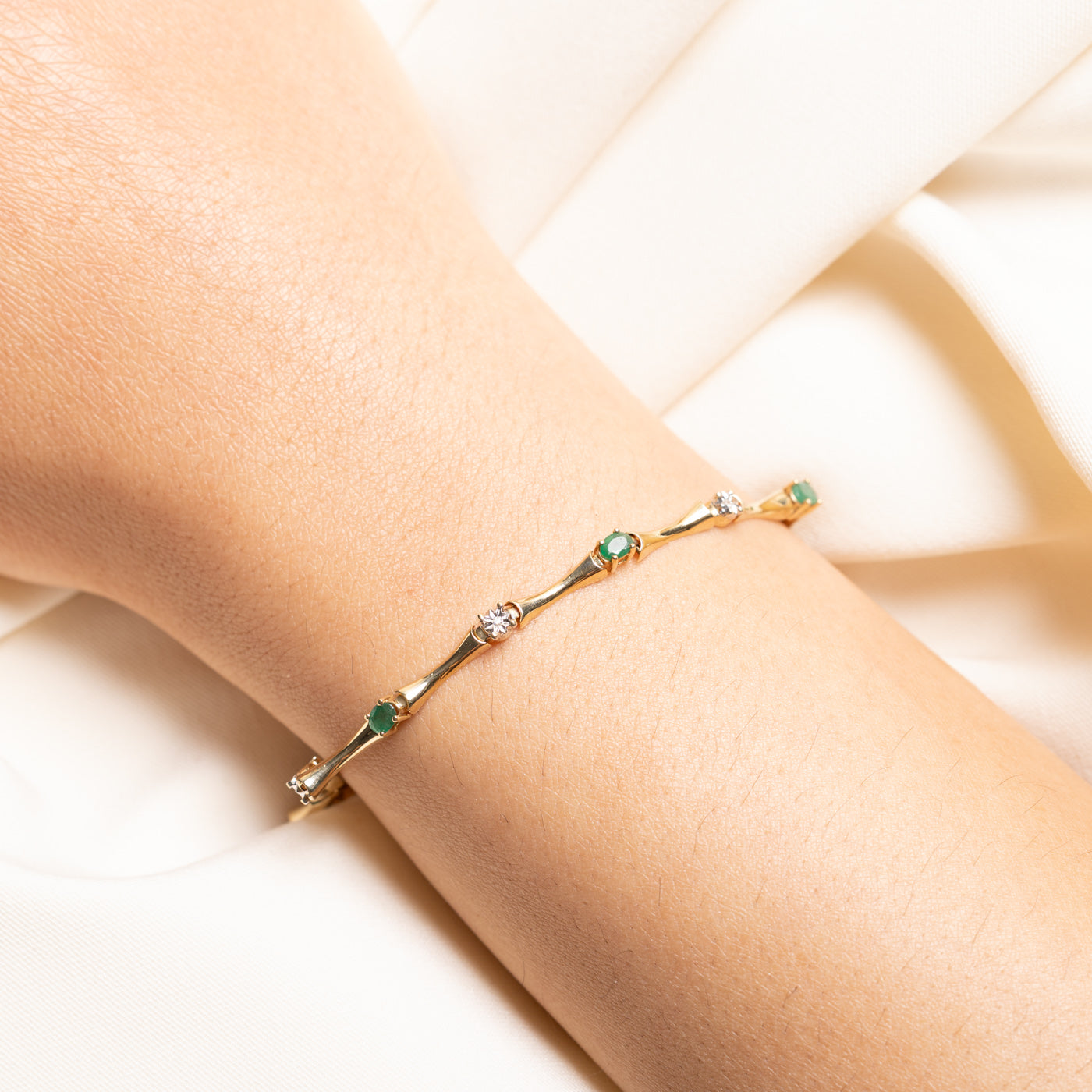 10K Emerald & Diamond Gemstone Bracelet | 0.75ctw, 0.02ctw | 7.5"