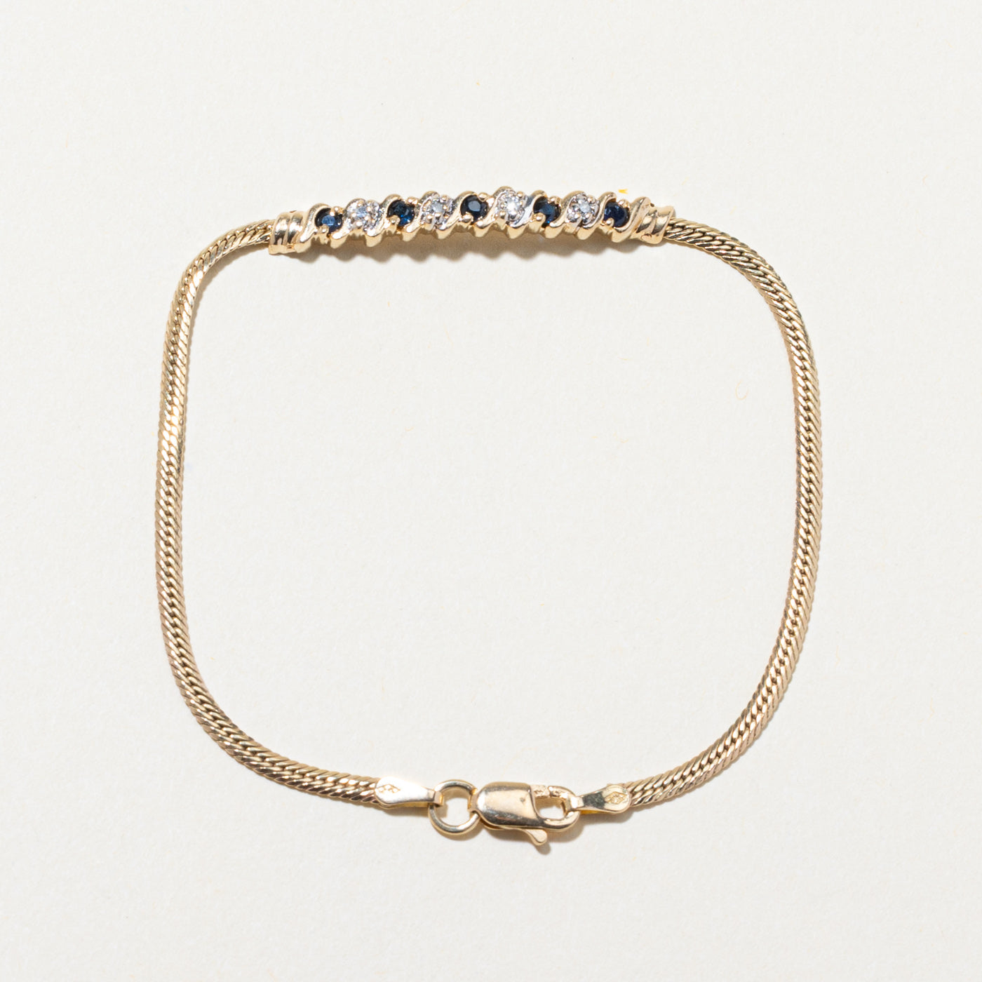 14K Sapphire & Diamond Bar Bracelet | 0.25ctw, 0.04ctw | 7"