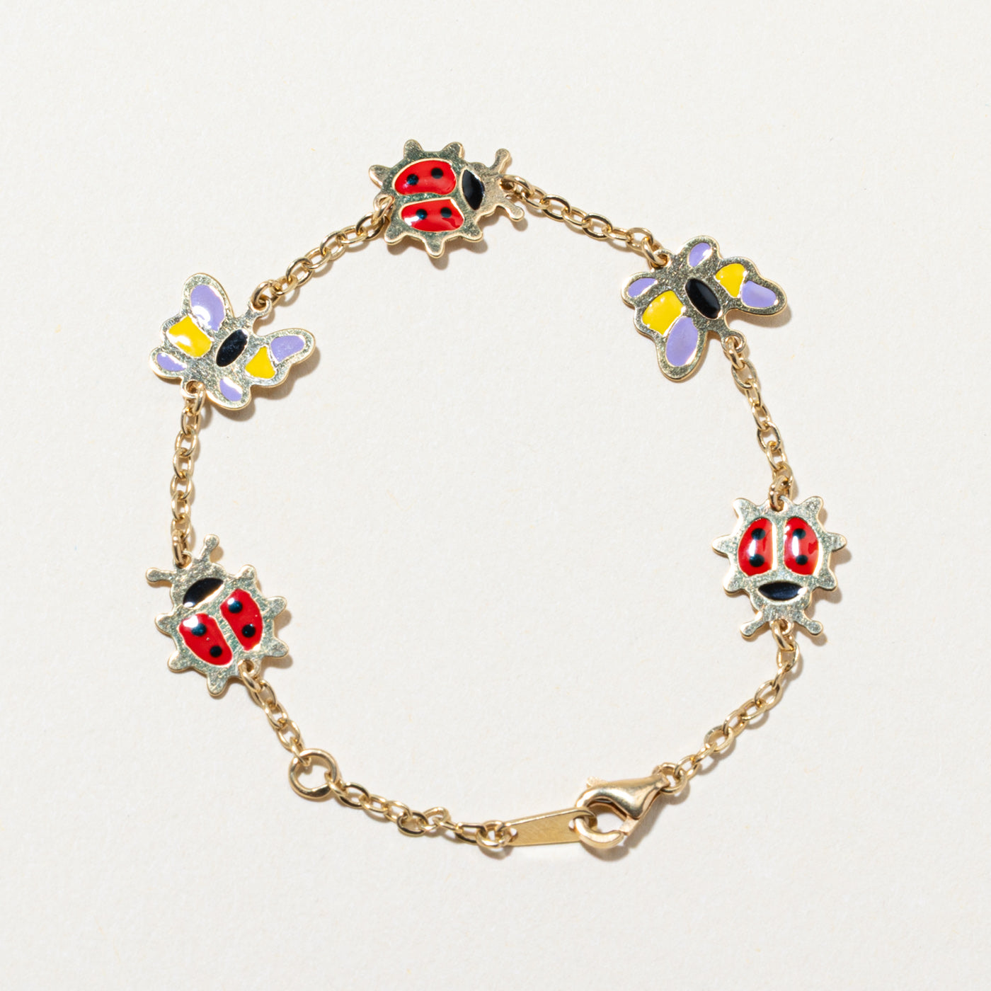 18K Yellow Gold Butterfly and Ladybug Bracelet | 6"