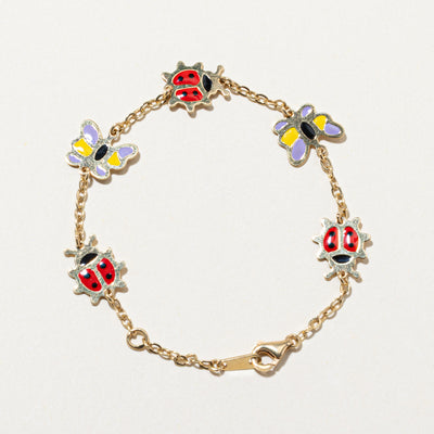 18K Yellow Gold Butterfly and Ladybug Bracelet | 6