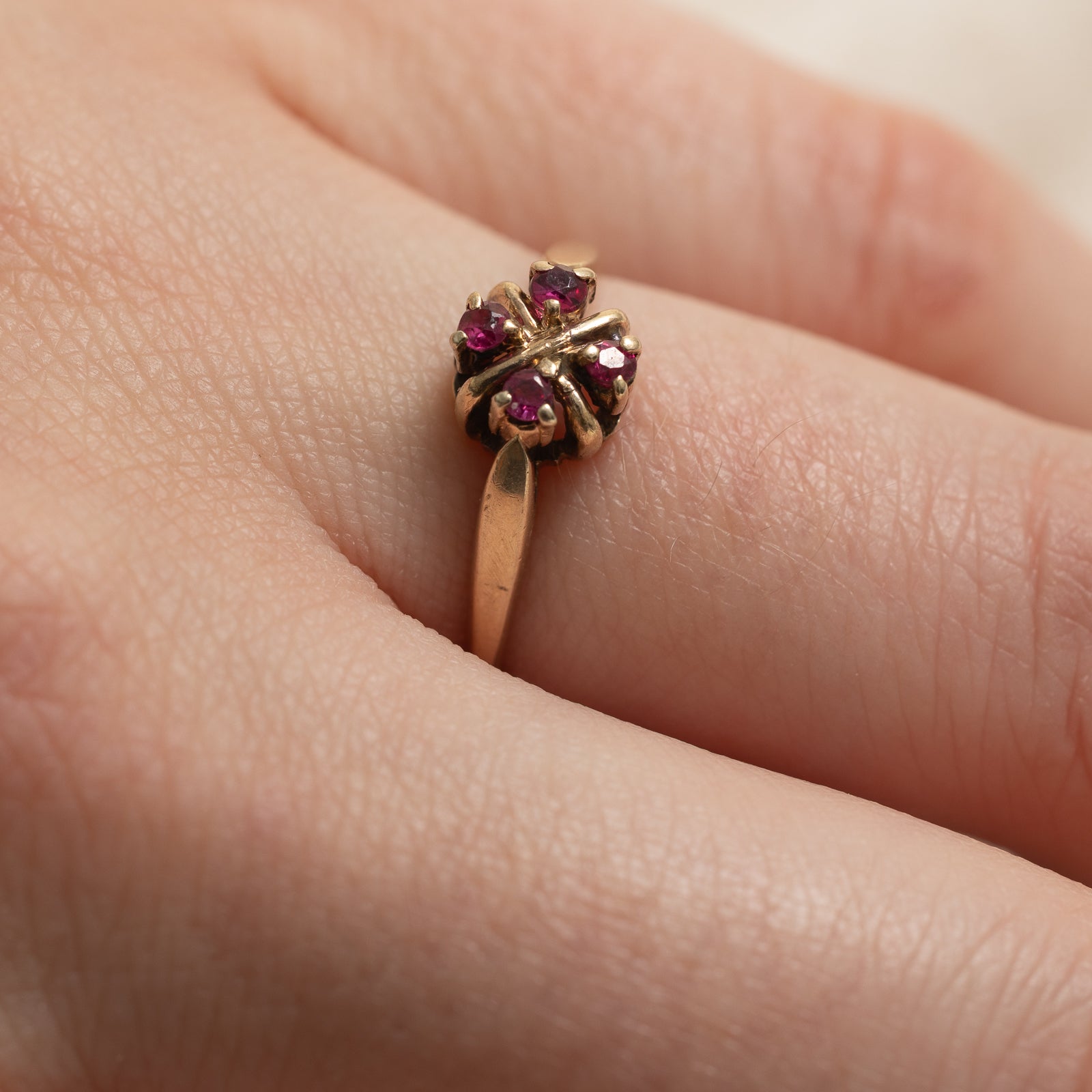 Round Cut Ruby Cluster Ring | 0.08ctw | SZ 6.5