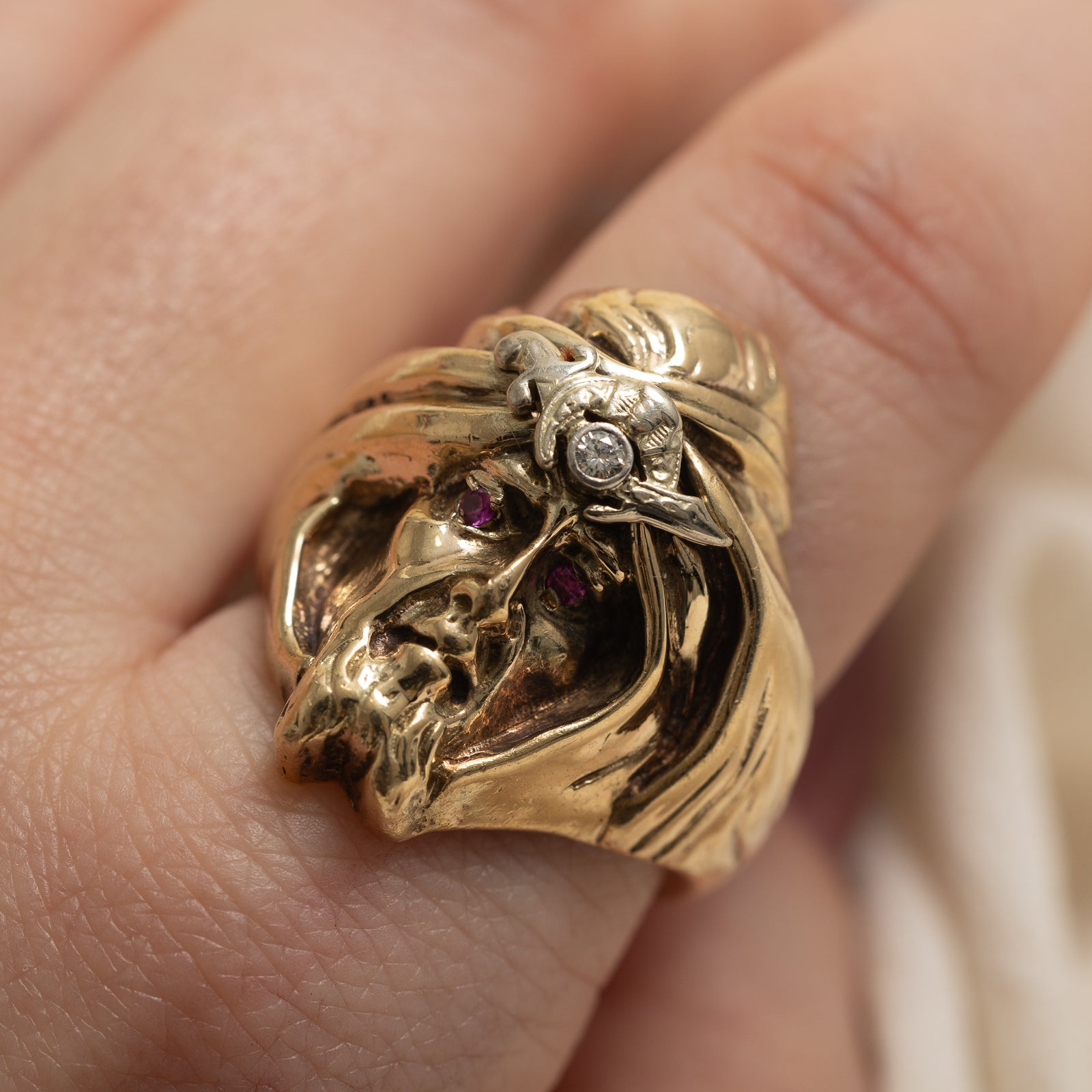 Diamond & Synthetic Ruby Portrait Ring | 0.03ct, 0.01ctw | SZ 10.5