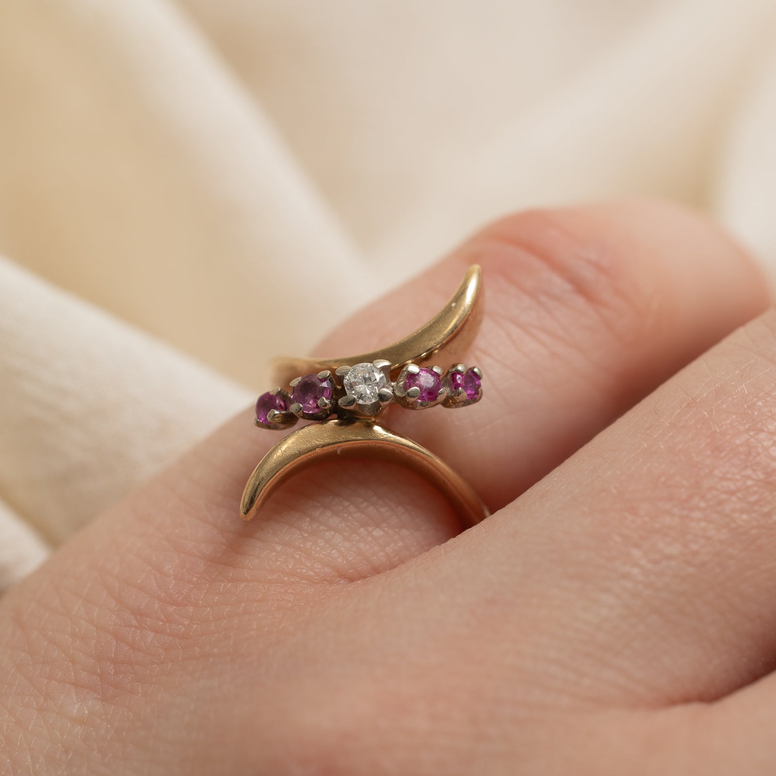 Ruby & Diamond Bypass Ring | 0.20ctw, 0.05ct | SZ 3.5