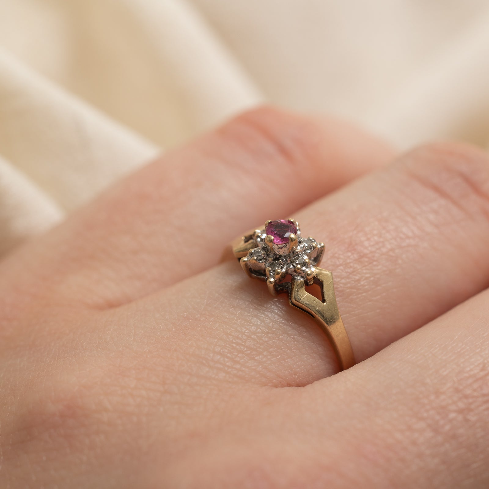 Ruby & Diamond Petal Ring | 0.08ct, 0.04ctw | SZ 6.5