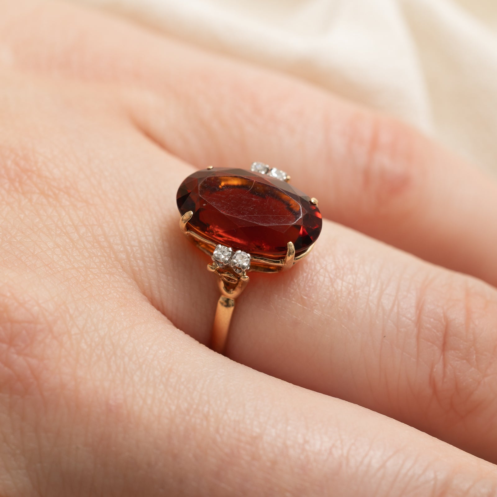 Orange Citrine & Diamond Cocktail Ring | 4.50ct, 0.06ctw | SZ 5.75