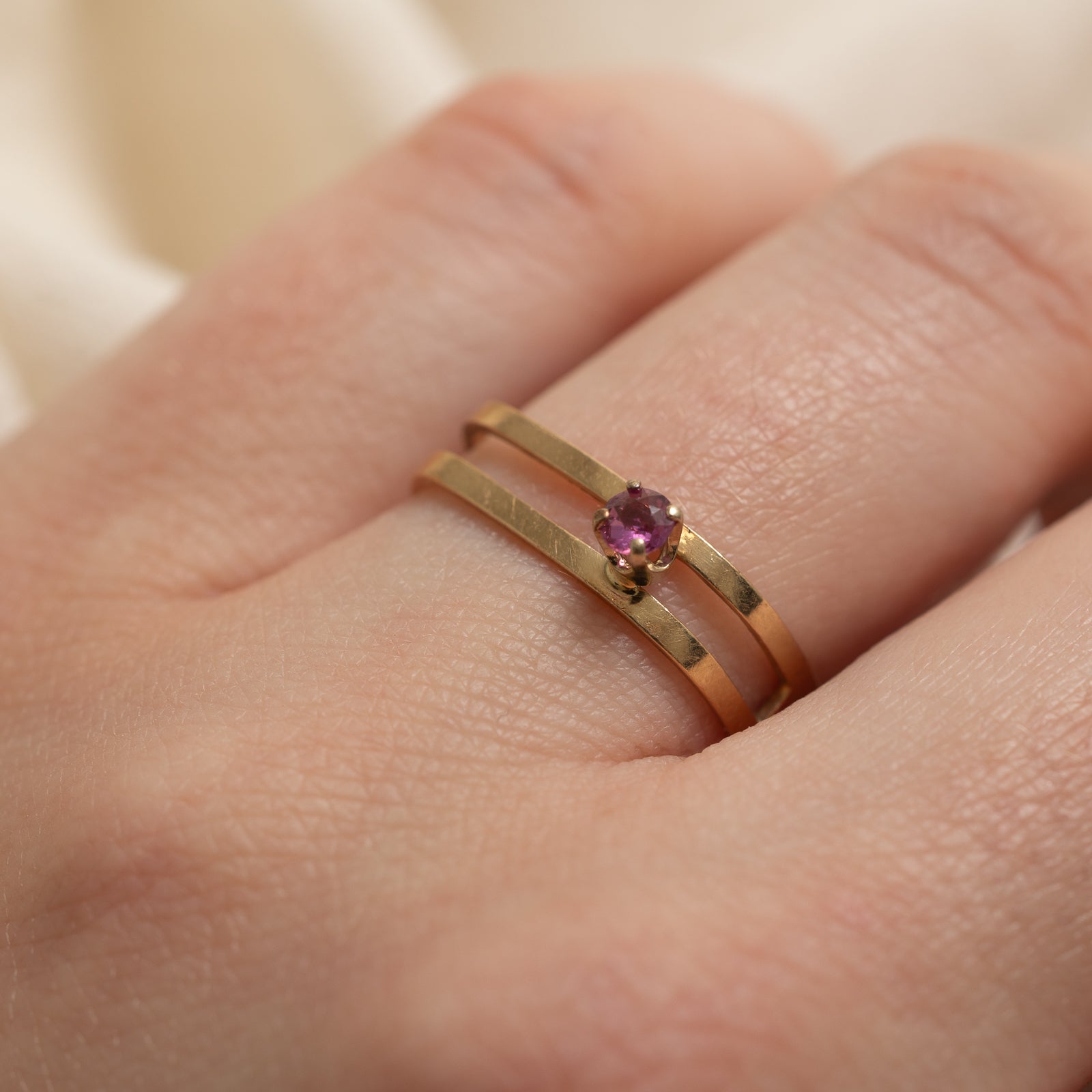 Single Stone Ruby Double Band Ring | 0.10ct | SZ 7
