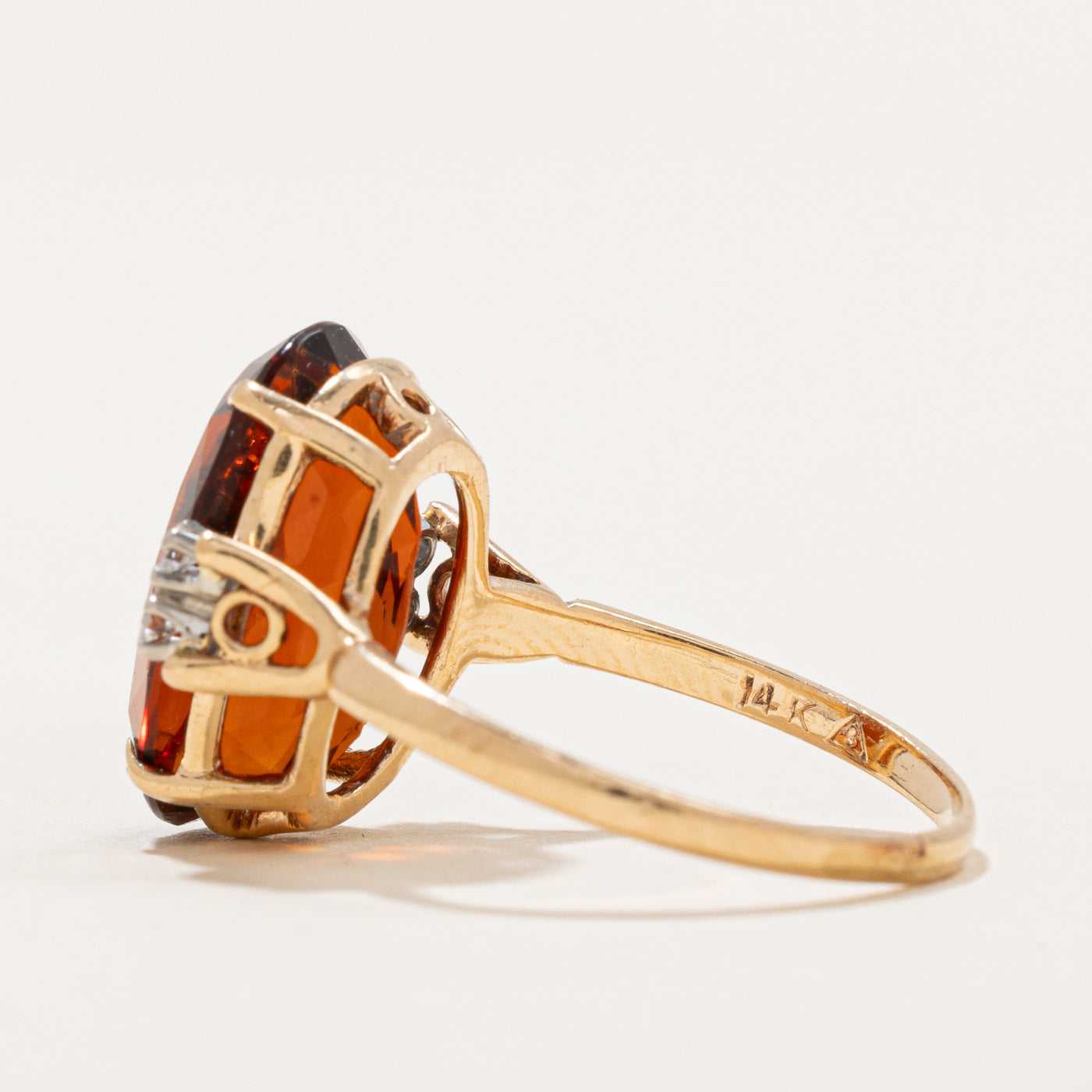 Orange Citrine & Diamond Cocktail Ring | 4.50ct, 0.06ctw | SZ 5.75
