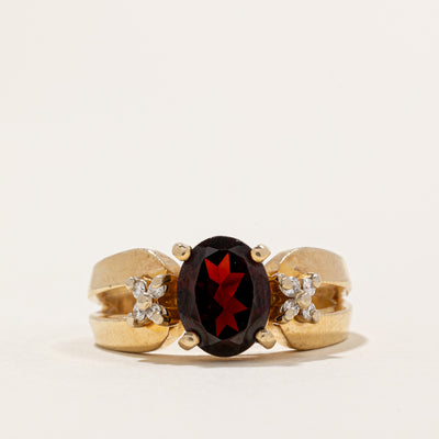 Oval Cut Garnet & Diamond Ring | 2.00ct, 0.07ctw | SZ 7.25