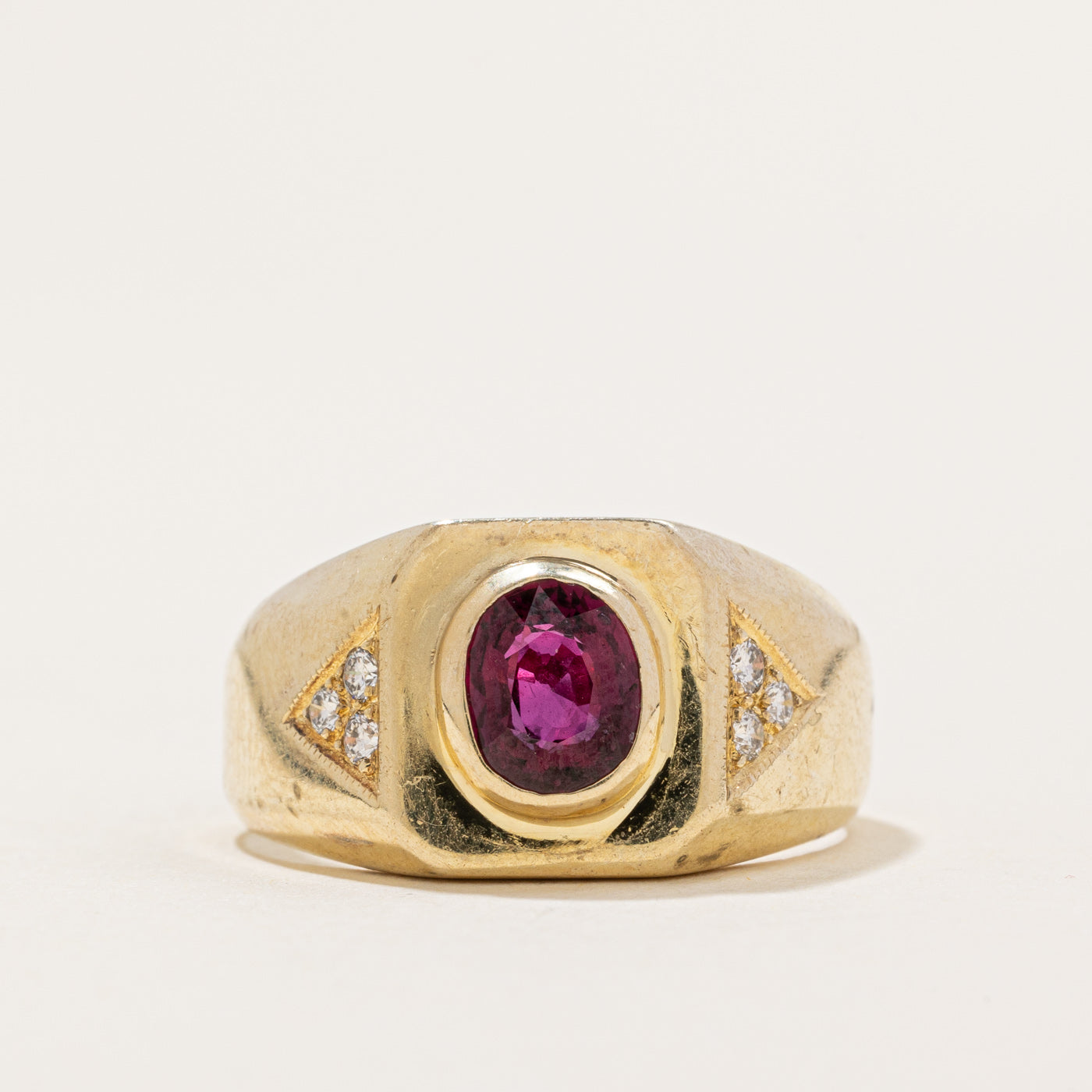Bezel Set Ruby & Diamond Ring | 0.90ct, 0.10ctw | SZ 9.25