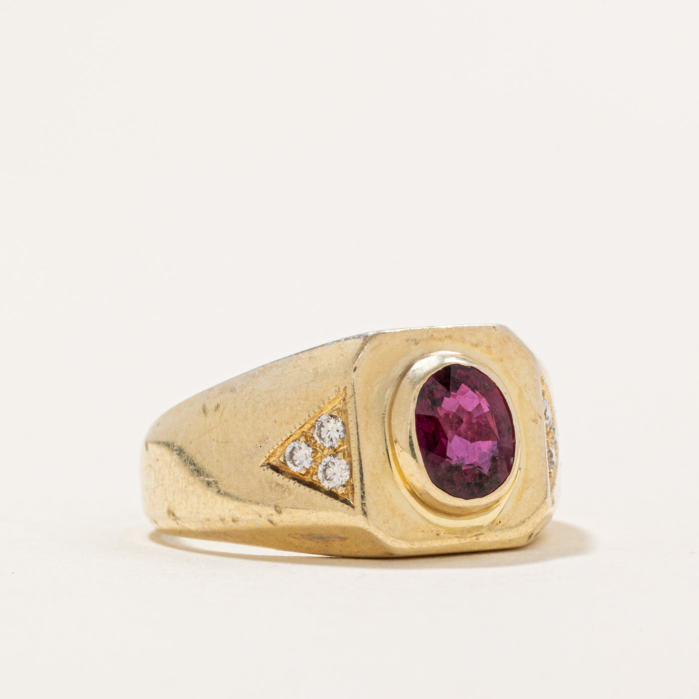 Bezel Set Ruby & Diamond Ring | 0.90ct, 0.10ctw | SZ 9.25