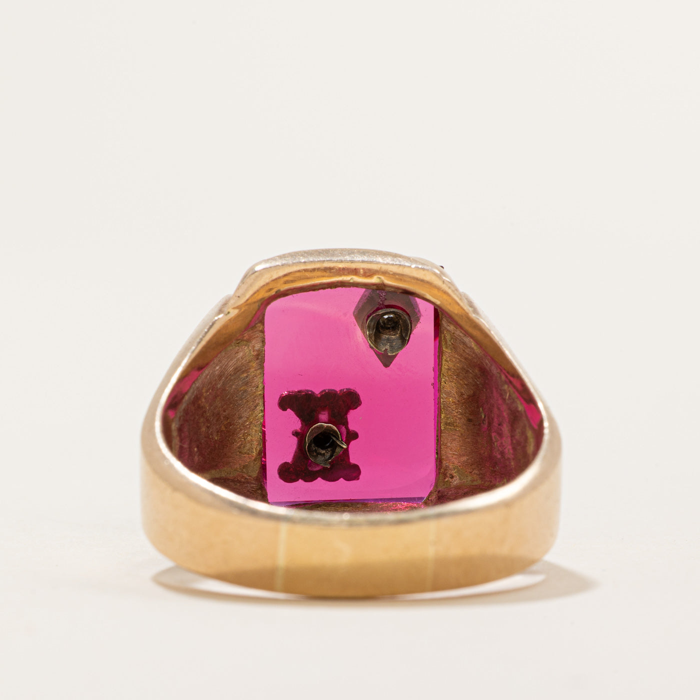 Ruby & Diamond 'K' Signet Ring | 3.30ct, 0.01ct | SZ 13