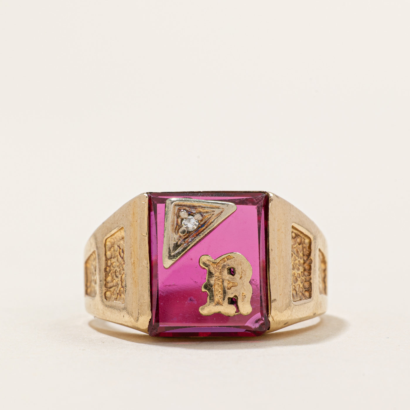 Ruby & Diamond 'R' Signet Ring | 2.50ct, 0.01ct | SZ 8.25