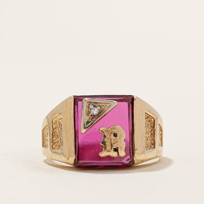 Ruby & Diamond 'R' Signet Ring | 2.50ct, 0.01ct | SZ 8.25