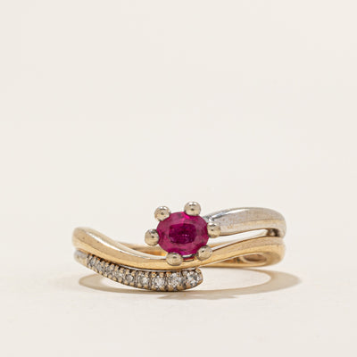 Synthetic Ruby & Diamond Wave Ring | 0.50ct, 0.05ctw | SZ 7