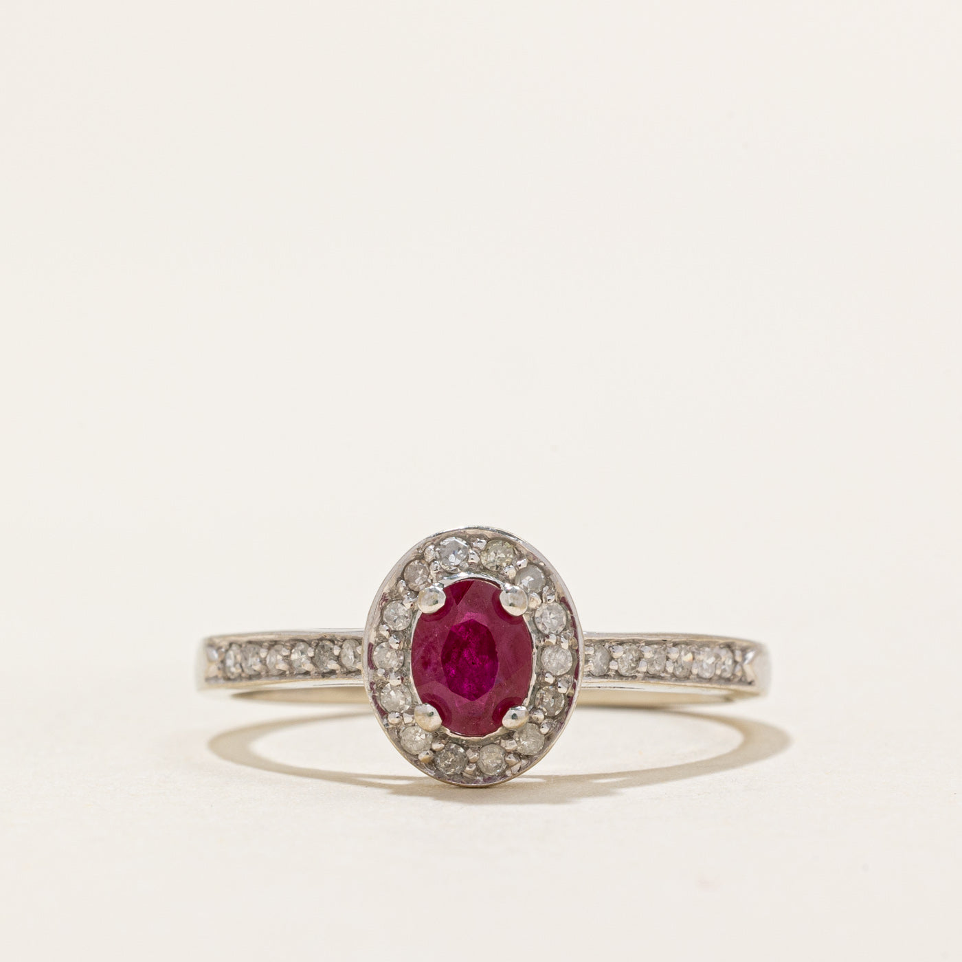 Oval Cut Ruby & Diamond Halo Ring | 0.22ct, 0.06ctw | SZ 6