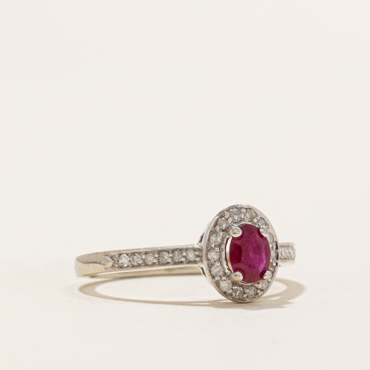Oval Cut Ruby & Diamond Halo Ring | 0.22ct, 0.06ctw | SZ 6