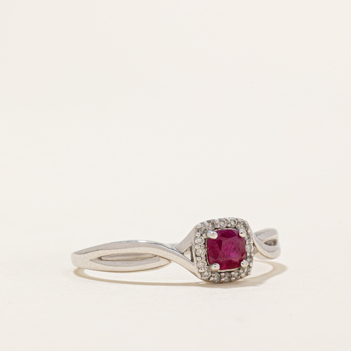 Square Cut Ruby & Diamond Halo Ring | 0.14ct, 0.10ctw | SZ 10.25
