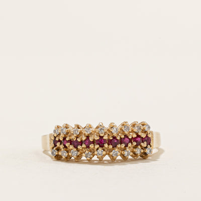 Multi Row Diamond & Ruby Ring | 0.12ctw, 0.10ctw | SZ 9