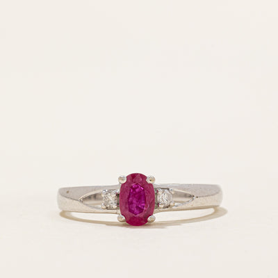 Oval Cut Synthetic Ruby & Diamond Ring | 0.50ct, 0.03ctw | SZ 7