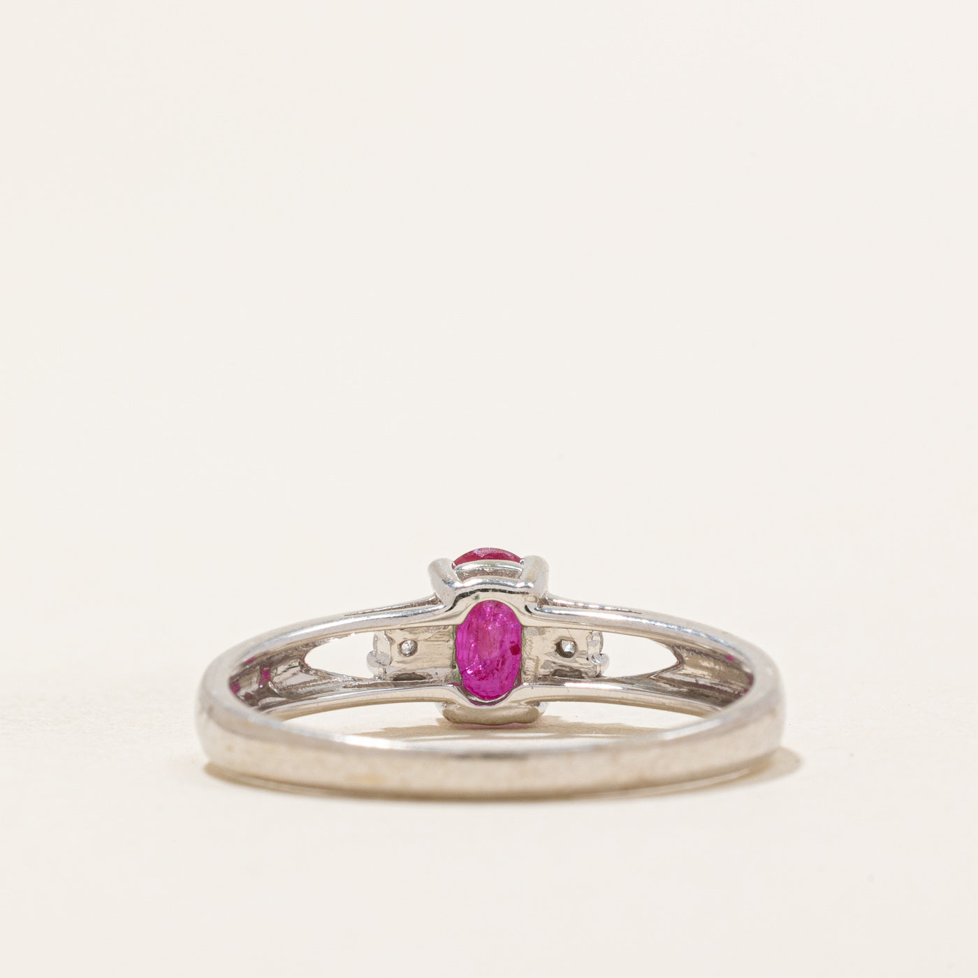 Oval Cut Synthetic Ruby & Diamond Ring | 0.50ct, 0.03ctw | SZ 7