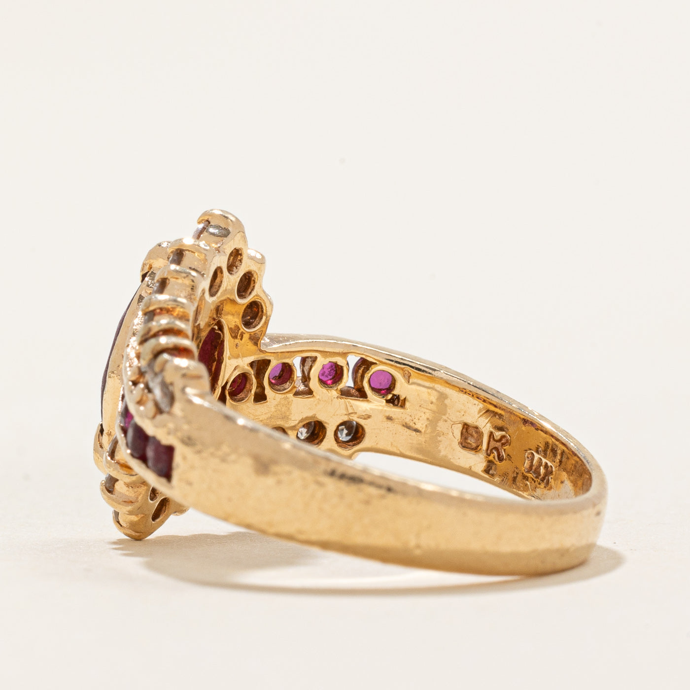 Marquise Cut Ruby & Diamond Bypass Ring | 0.41ctw, 0.22ctw | SZ 5.25