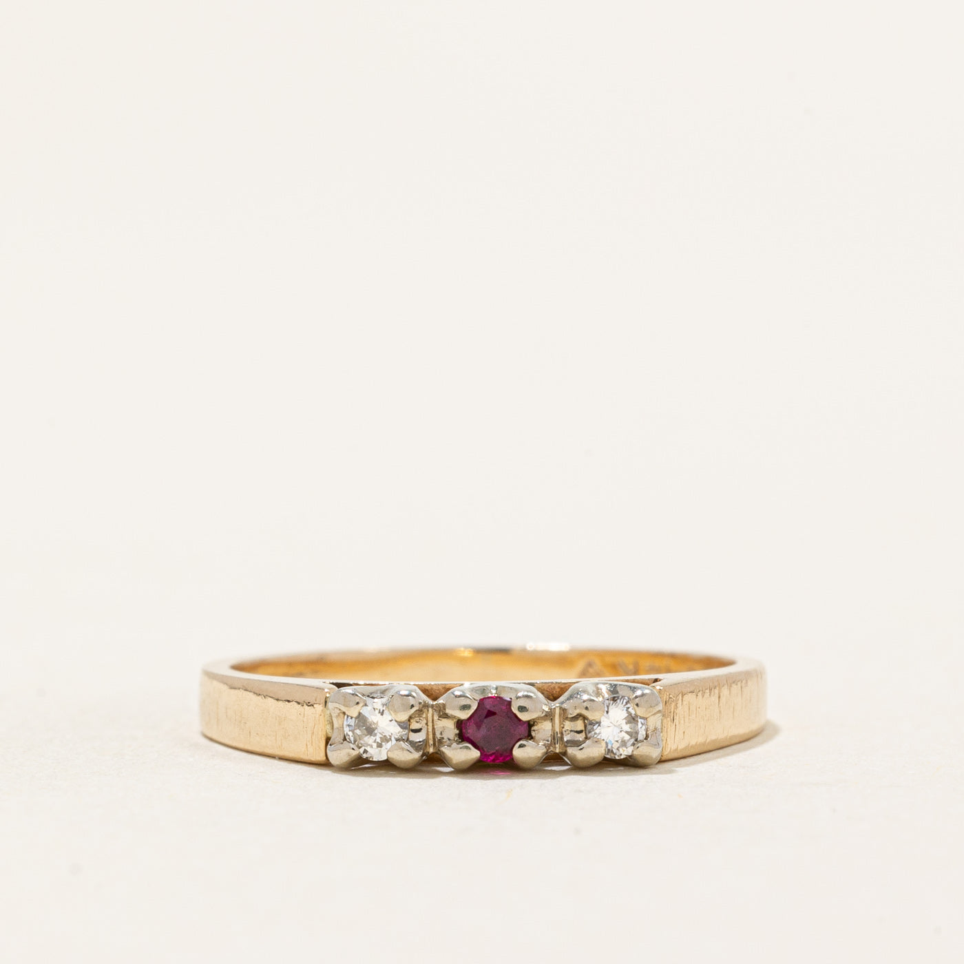 Three Stone Ruby & Diamond Ring | 0.05ctw, 0.03ct | SZ 5