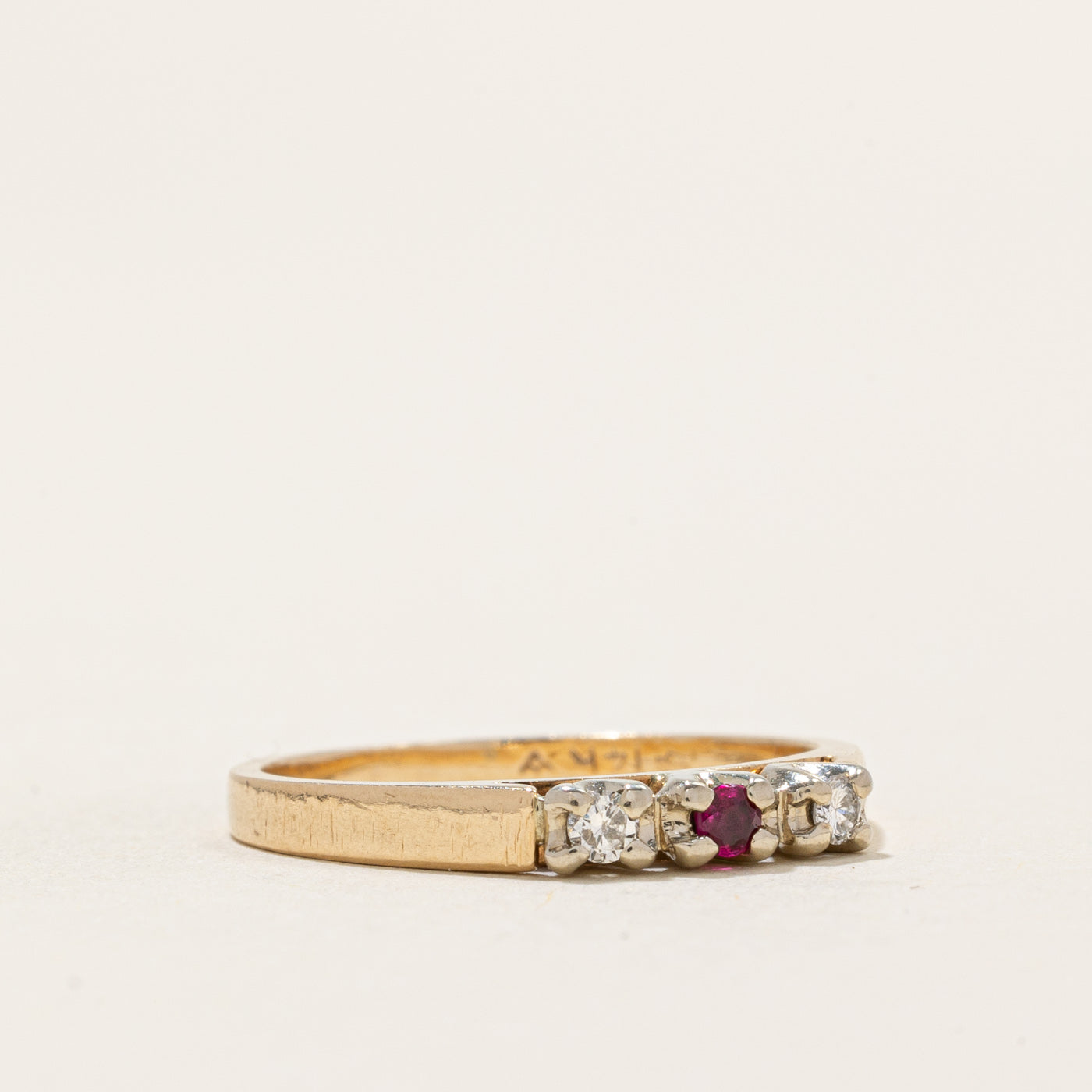 Three Stone Ruby & Diamond Ring | 0.05ctw, 0.03ct | SZ 5