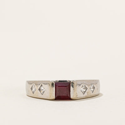 Square Cut Ruby & Diamond Ring | 0.60ct, 0.20ctw | SZ 6