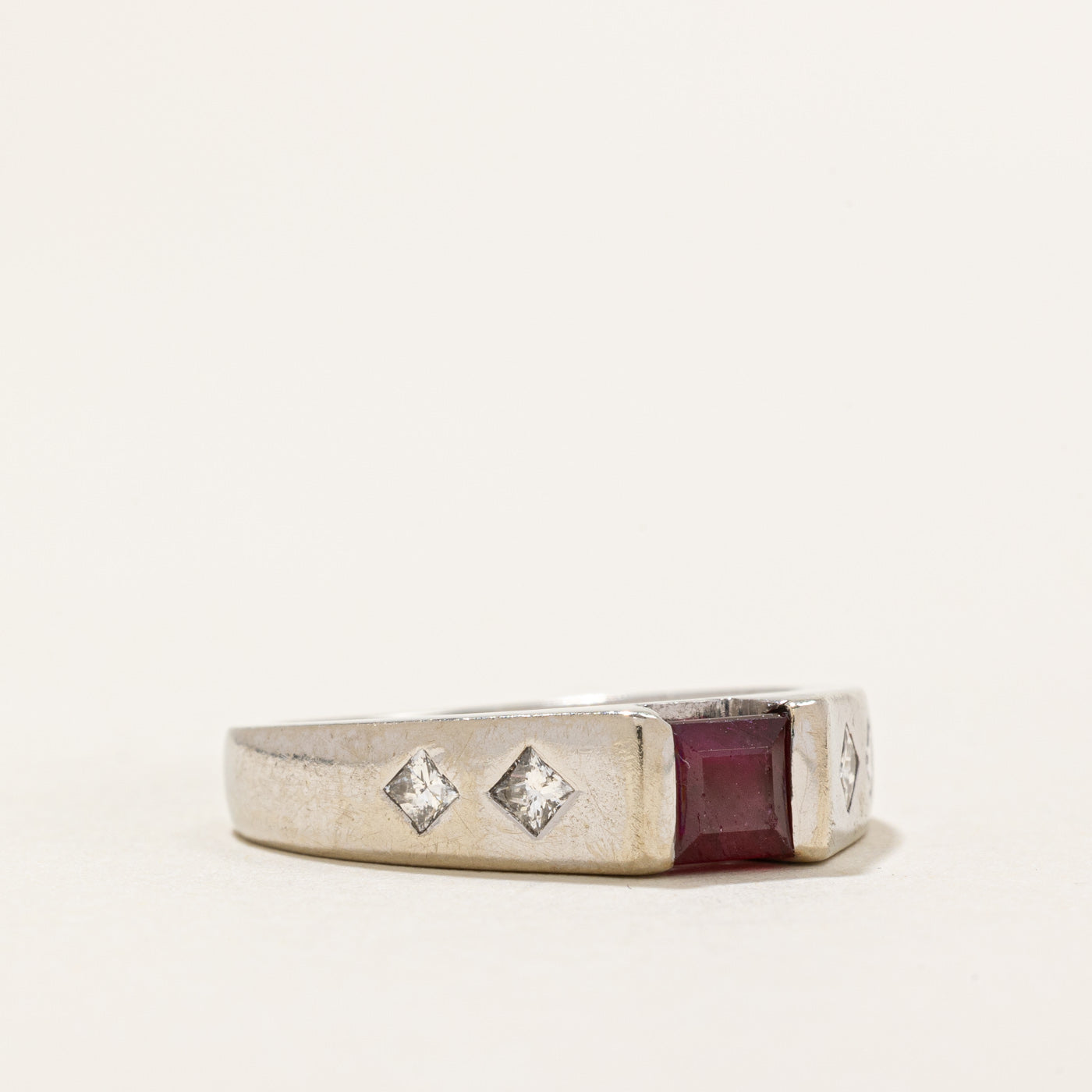 Square Cut Ruby & Diamond Ring | 0.60ct, 0.20ctw | SZ 6