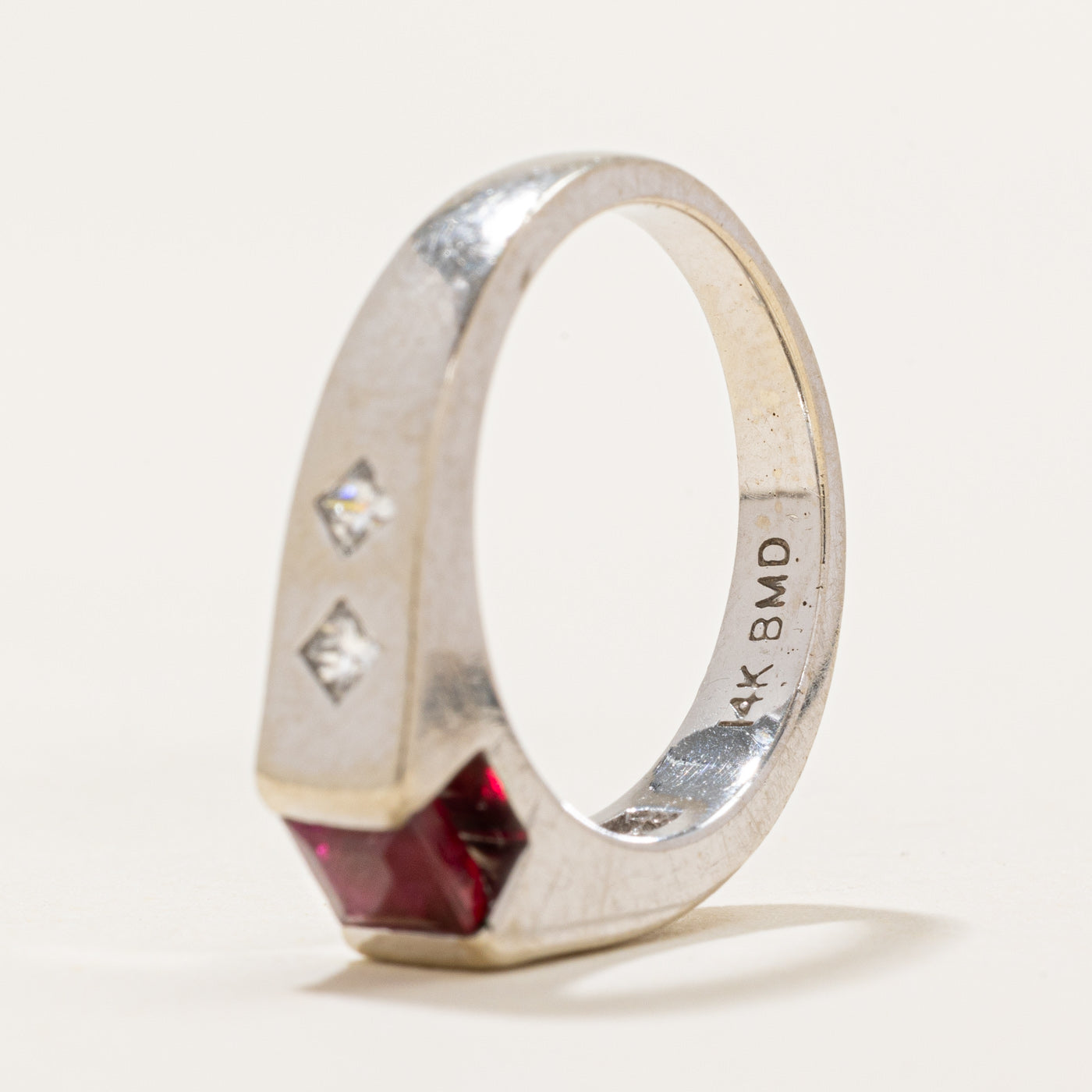 Square Cut Ruby & Diamond Ring | 0.60ct, 0.20ctw | SZ 6
