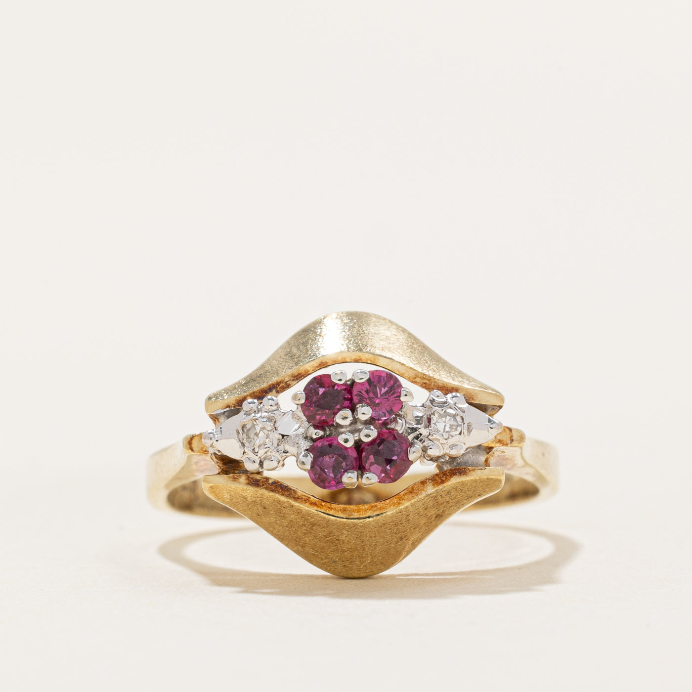 Ruby & Diamond Cluster Ring | 0.12ctw, 0.01ctw | SZ 4.75