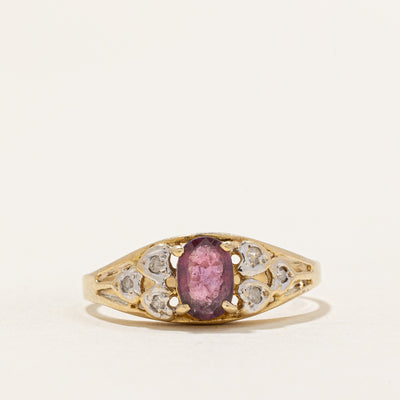 Oval Cut Ruby & Diamond Tapered Ring | 0.50ct, 0.03ctw | SZ 6.75